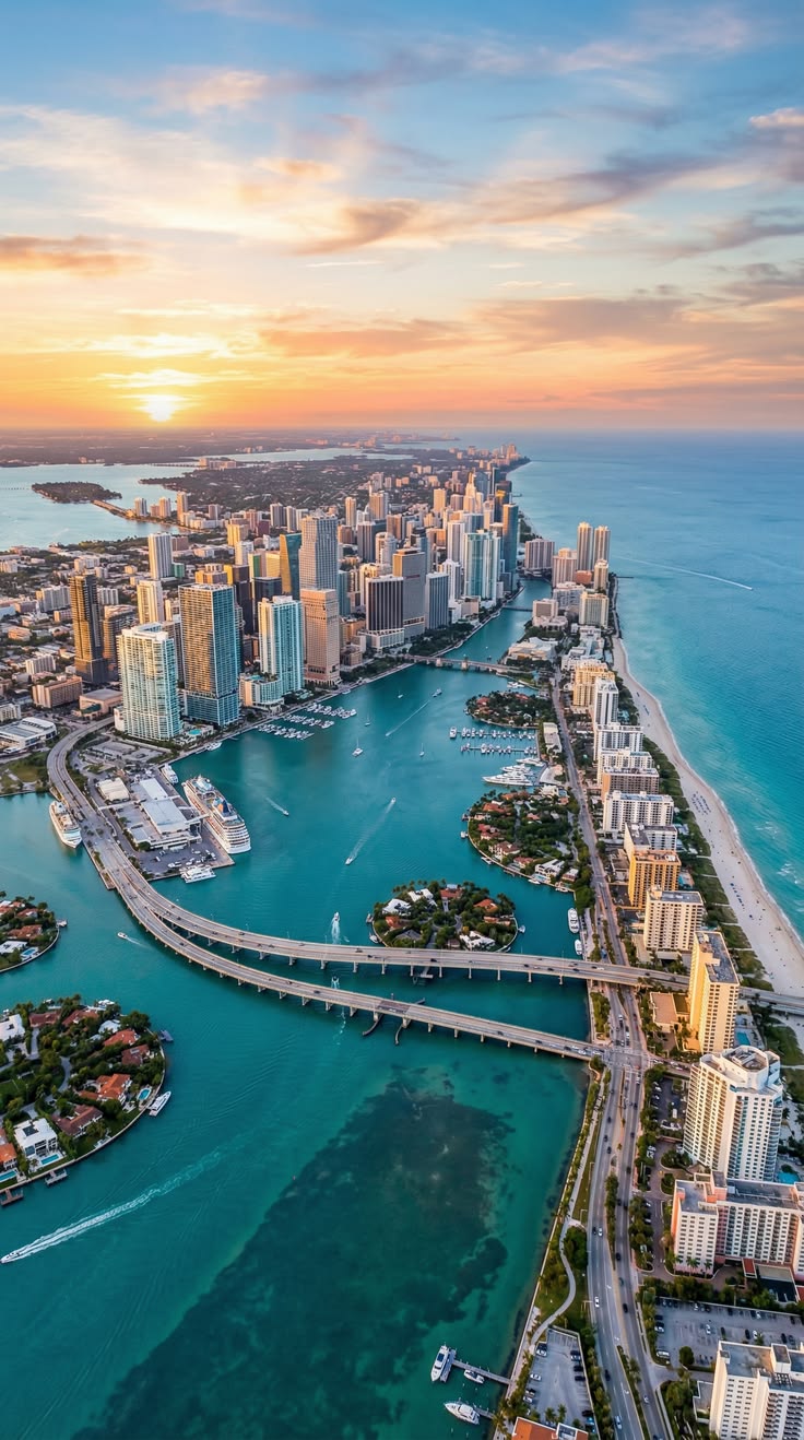 Aerial view of Miami coastline